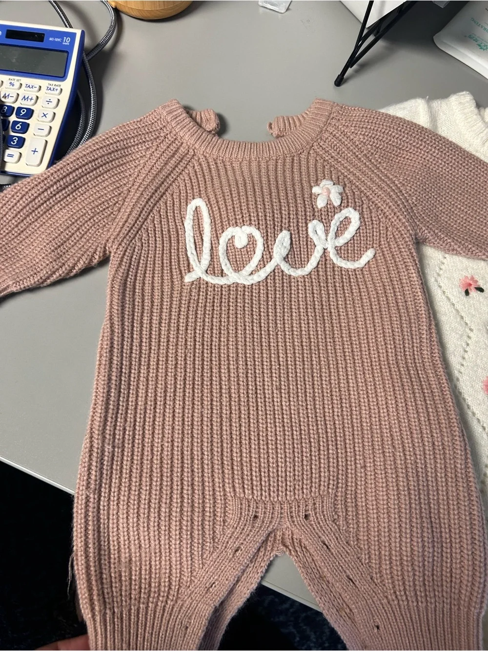 2 PC Baby Girl Casual Embroidered Long Sleeve Knitted Jumpsuit, Autumn/Winter